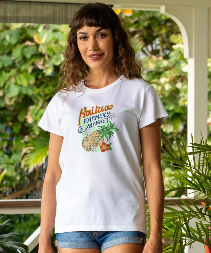 Kailua Farmers Market - White Short Sleeve Crewneck T-Shirt - Image 2