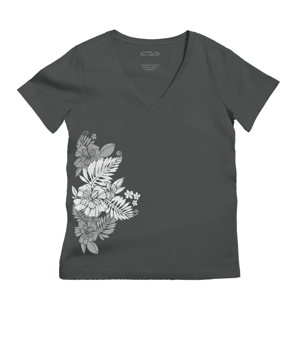 Kalei - Graphite Short Sleeve Pima V-Neck T-Shirt