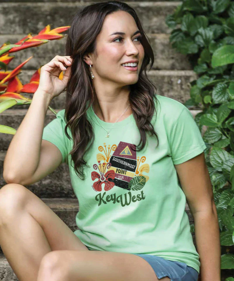 Key West Buoy Hibiscus - Key Lime Dyed Short Sleeve Crewneck T-Shirt - Image 2