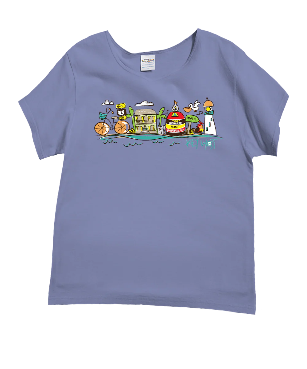 Key West Fun - Lavender Dyed Short Sleeve Scoop Neck T-Shirt