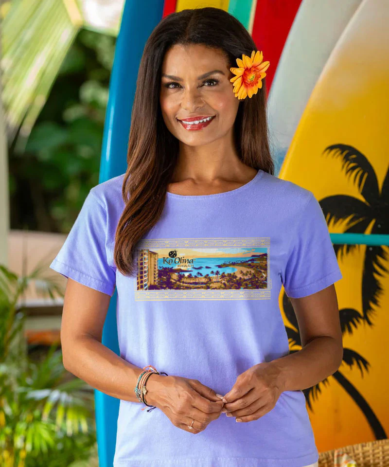 Ko Olina Beach Scenic - Lavender Dyed Short Sleeve Scoop Neck T-Shirt - Image 2