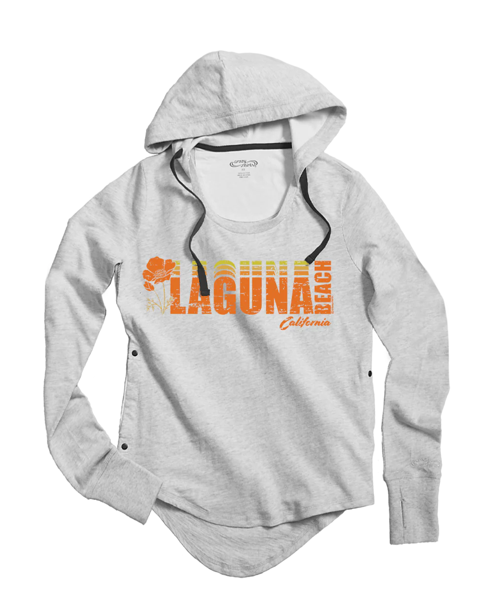Laguna Beach Retro - White Gray Heather Long Sleeve Harmony Hooded T