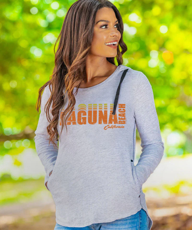 Laguna Beach Retro - White Gray Heather Long Sleeve Harmony Hooded T - Image 2