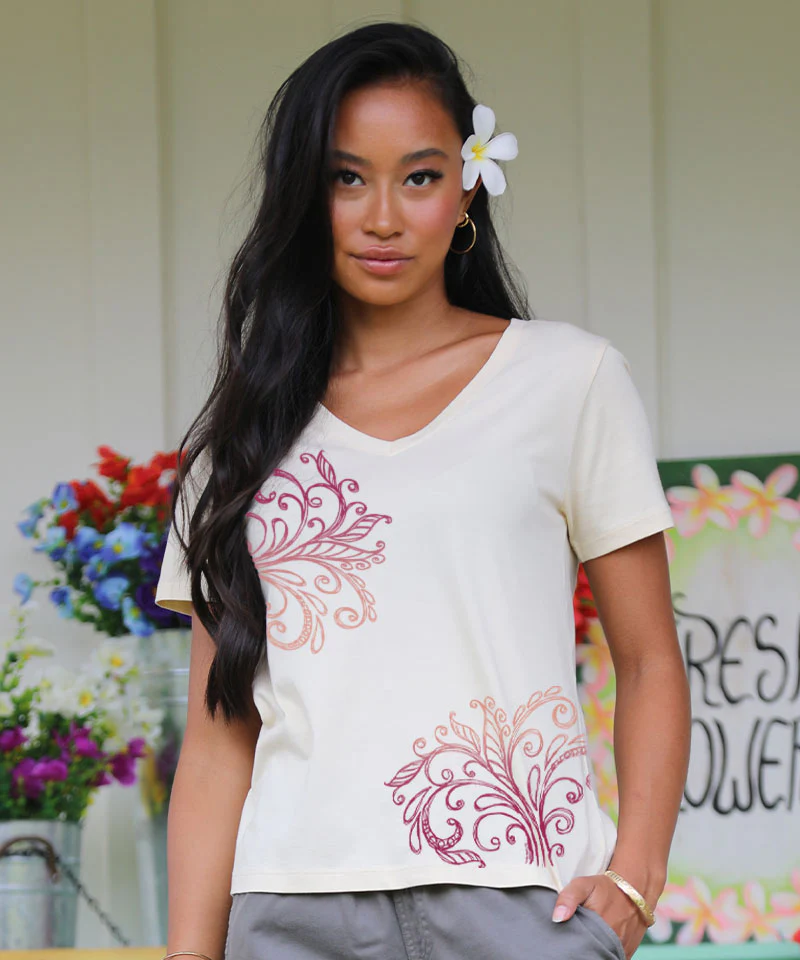 Love Nature - Sand Short Sleeve Pima V-Neck T-Shirt - Image 2