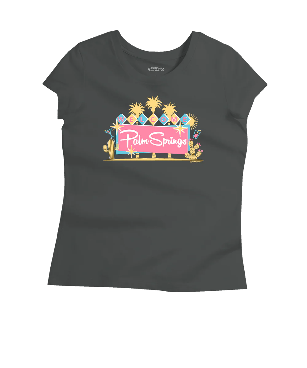 Mod Palm Springs Sign - Graphite Short Sleeve Pima T-Shirt