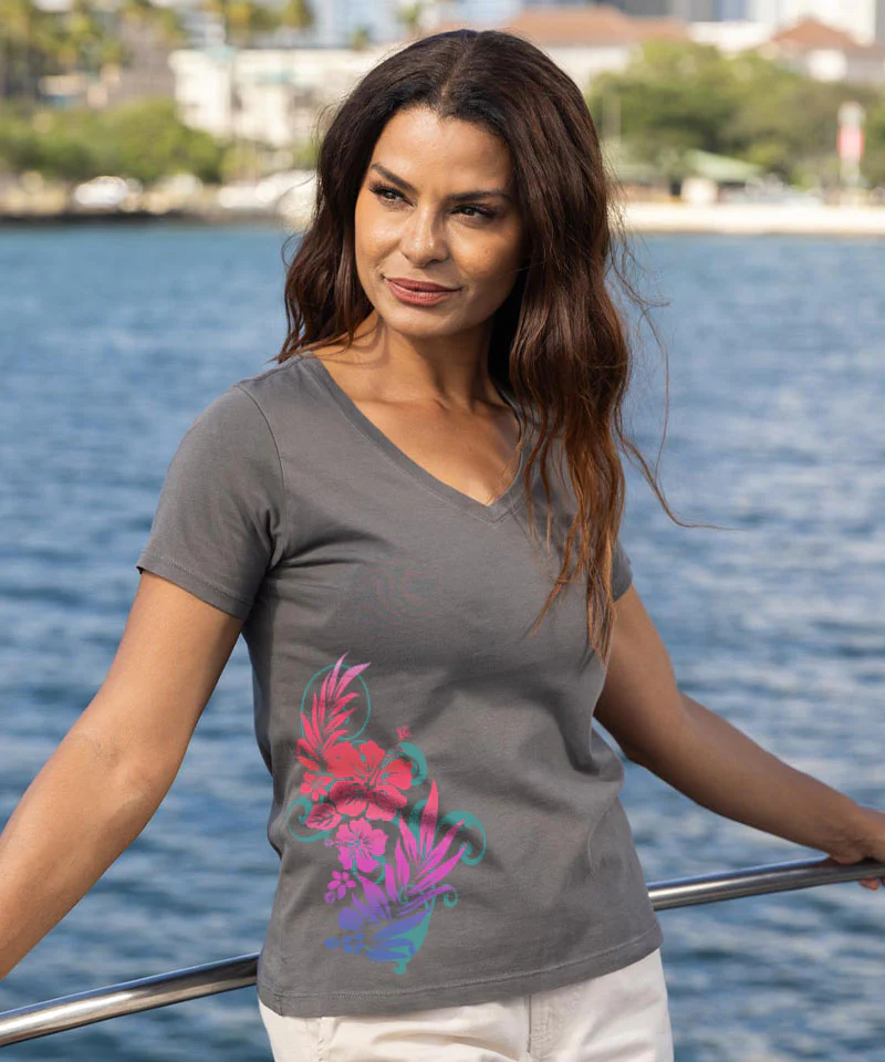 Monae - Graphite Short Sleeve Pima V-Neck T-Shirt - Image 2