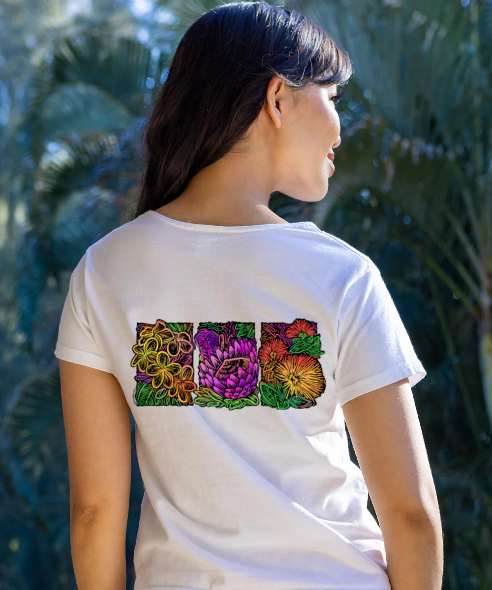 Na Pua Hawaii - White Short Sleeve Scoop Neck T-Shirt - Image 3