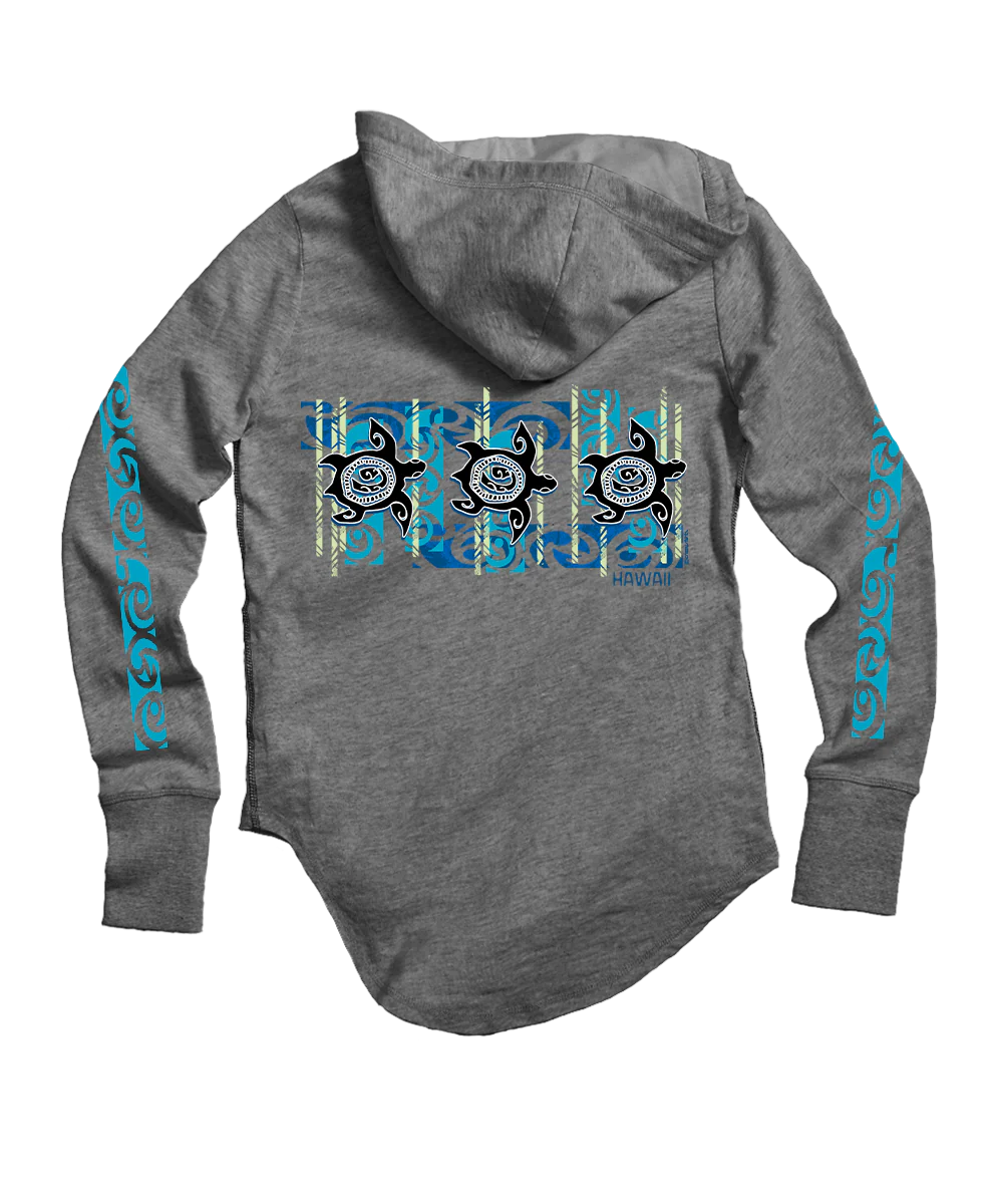 Nahele Honu - Gray Heather Long Sleeve Harmony Hooded T - Image 4
