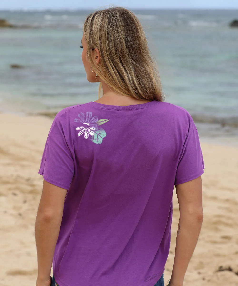Naupaka Band - Violet Short Sleeve Dolman V-Neck Tee - Image 3