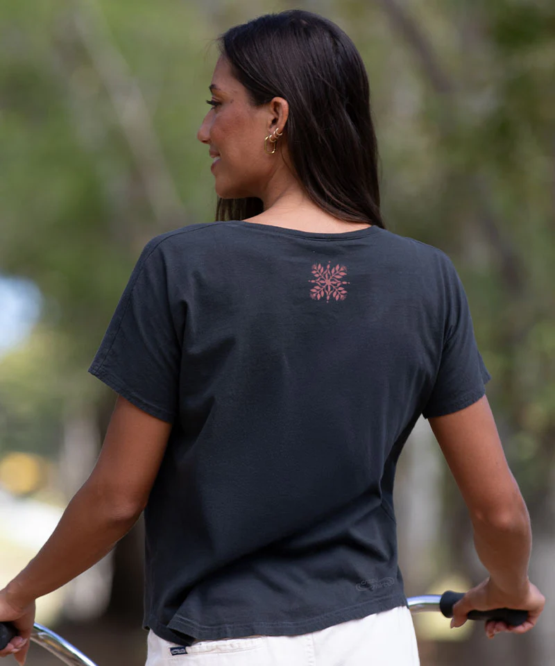 Nonohi Pua - Charcoal Short Sleeve Dolman V-Neck Tee - Image 3