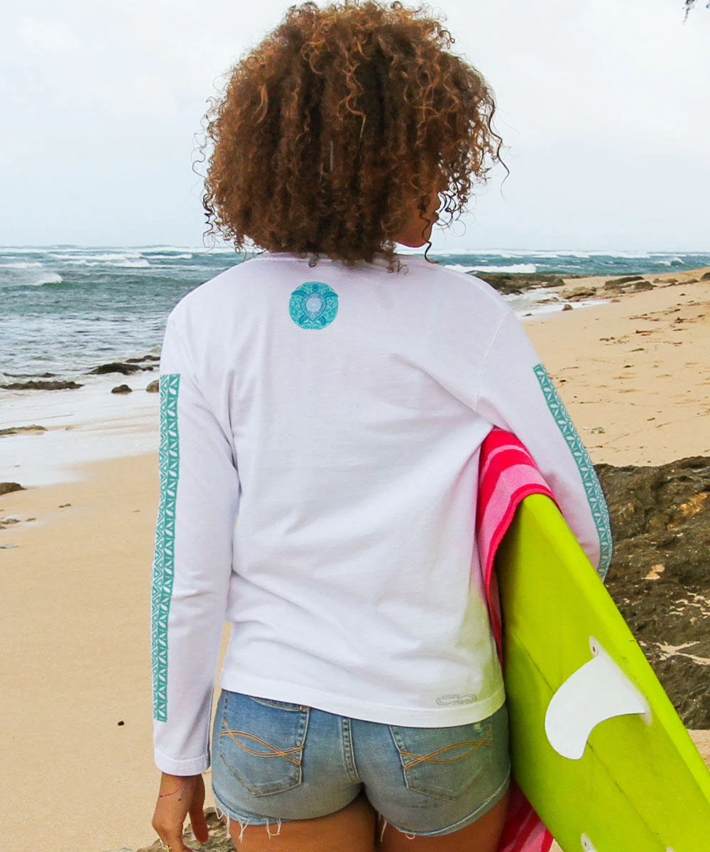 Ocean Blue - White Long Sleeve Crewneck T-Shirt - Image 3