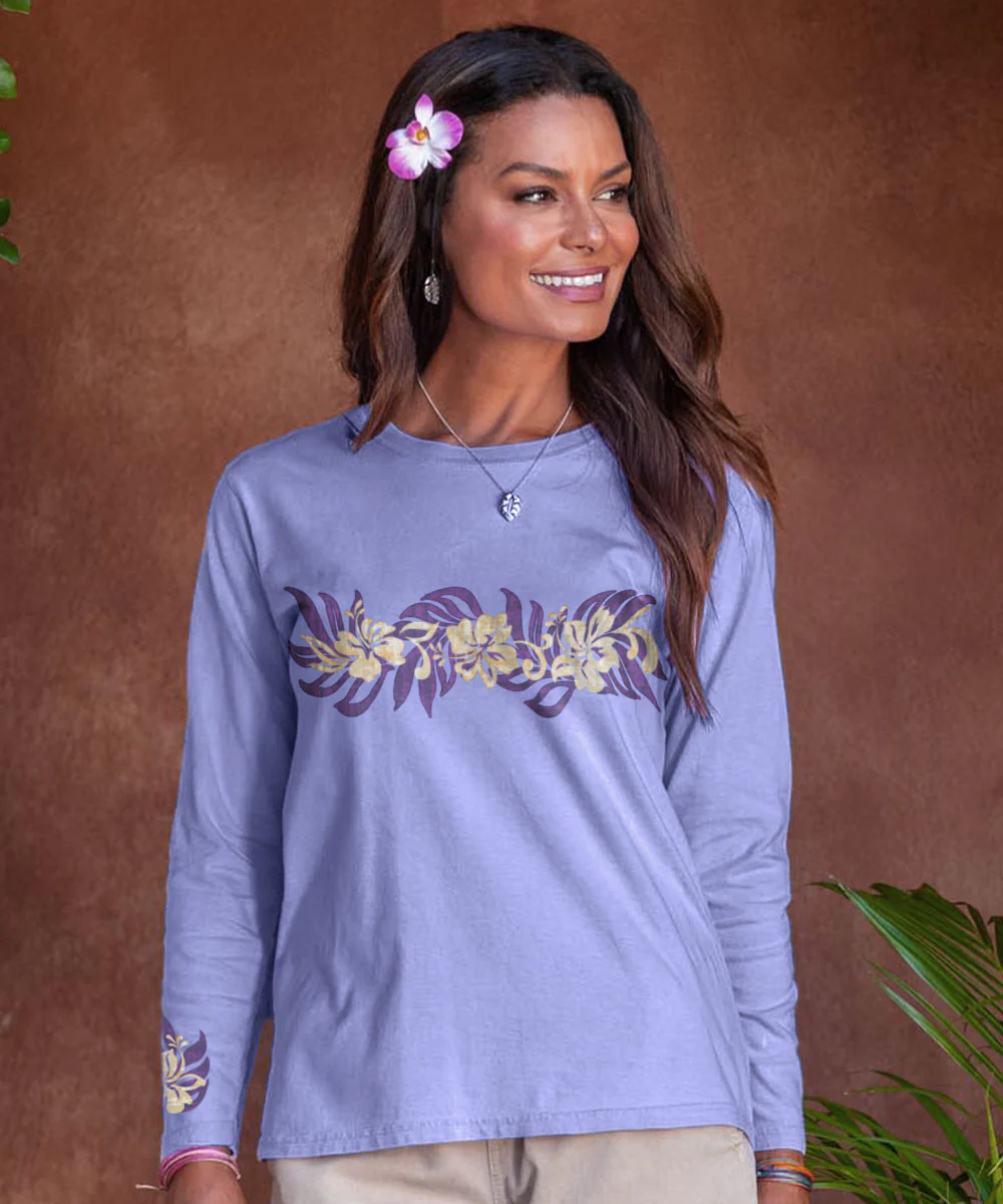 Oceania Stripe - Lavender Dyed Long Sleeve Crewneck T-Shirt - Image 2