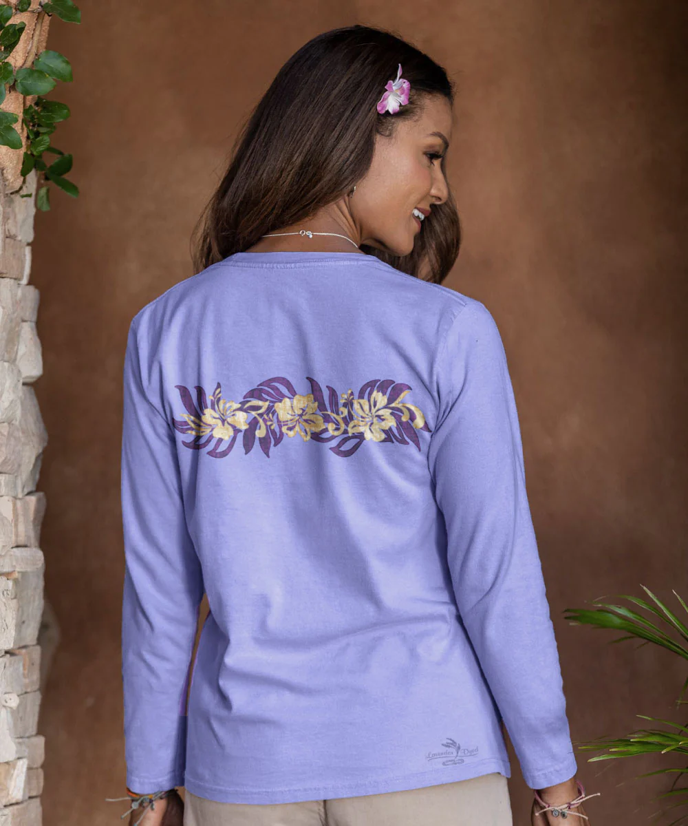 Oceania Stripe - Lavender Dyed Long Sleeve Crewneck T-Shirt - Image 3