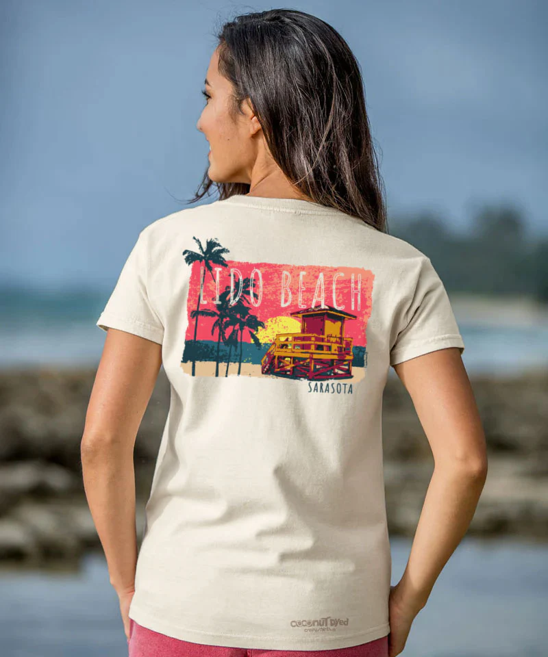 Painted Lido Beach - Coconut Dyed Short Sleeve Crewneck T-Shirt - Image 2