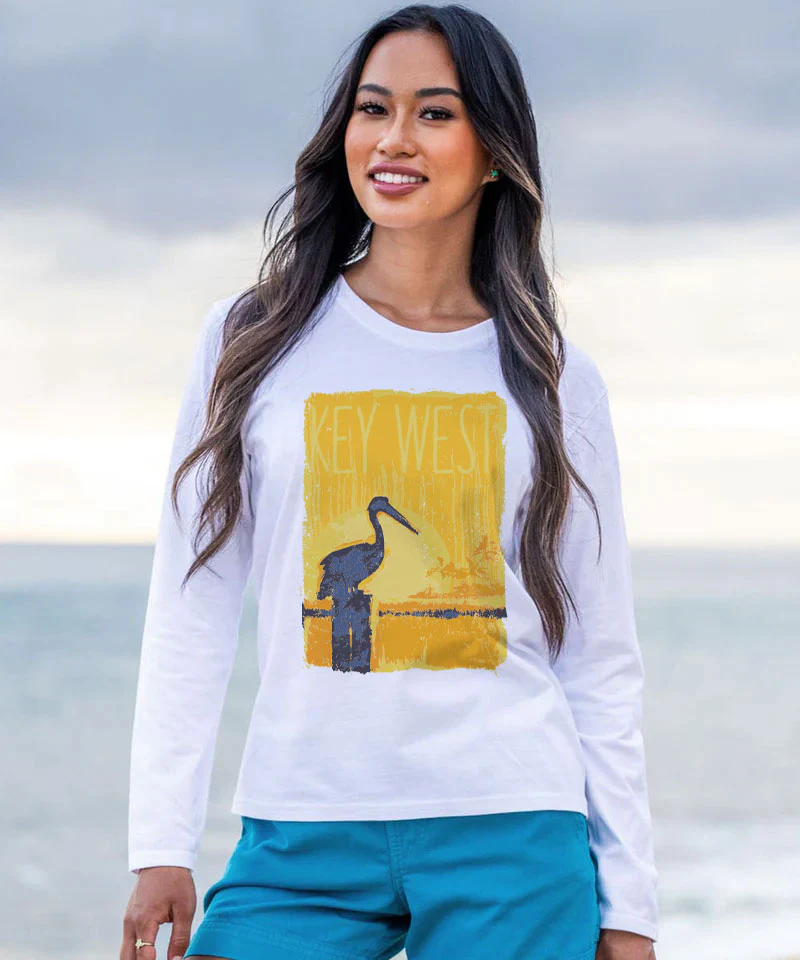Painted Pelican - White Long Sleeve Crewneck T-Shirt - Image 2