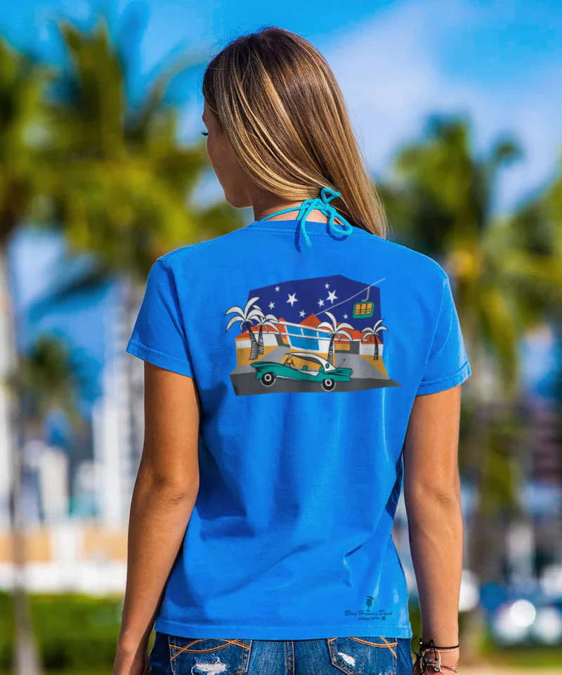 Palm Springs Style - Blue Hawaii Dyed Short Sleeve Crewneck T-Shirt - Image 2