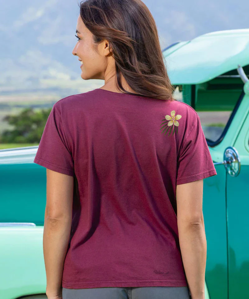 Plumeria Center - Wine Dyed Short Sleeve Scoop Neck T-Shirt - Image 3