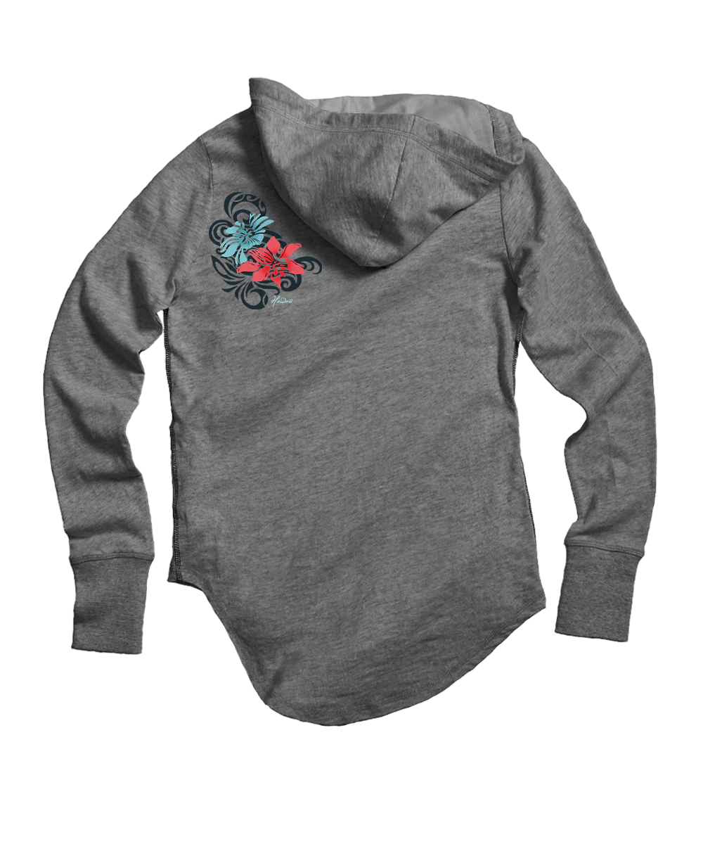 Pua Nalu - Gray Heather Long Sleeve Harmony Hooded T - Image 4