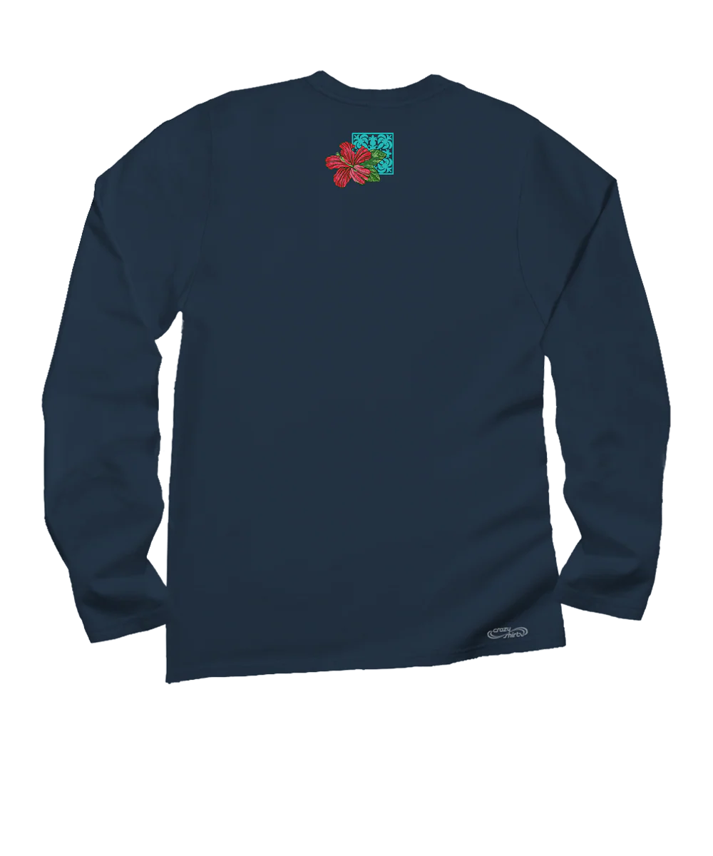 Pua Nani Montage - Navy Long Sleeve Crewneck T-Shirt - Image 4