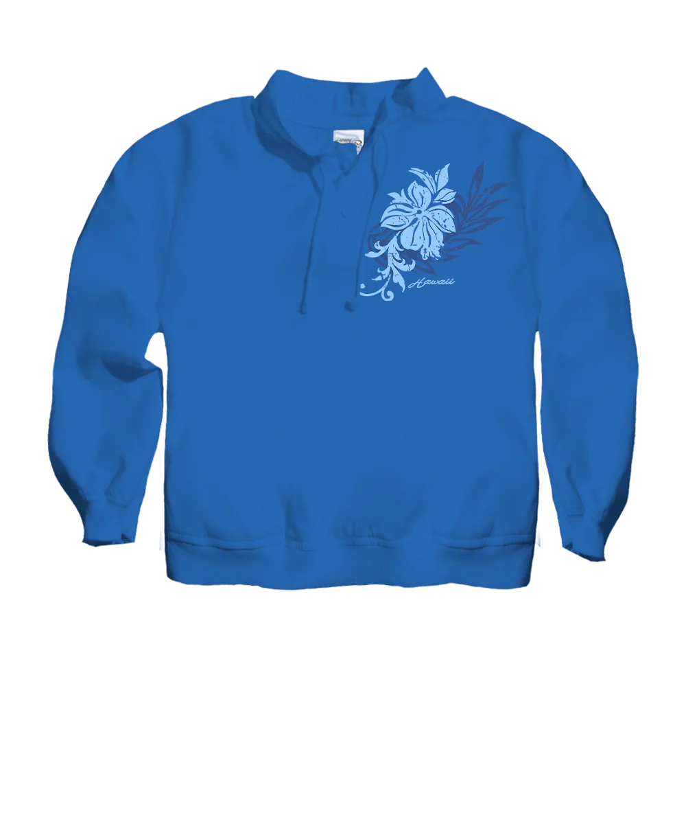 Pua Stamp - Blue Hawaii Dyed Long Sleeve Lightweight Pullover