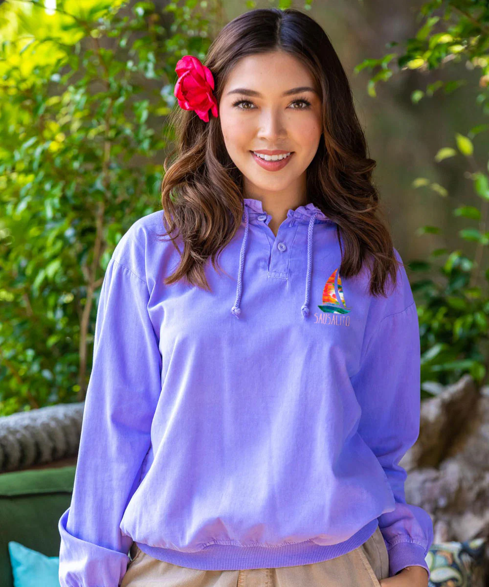 Rainbow In A Sail - Lavender Dyed Long Sleeve Lightweight Pullover - Image 2