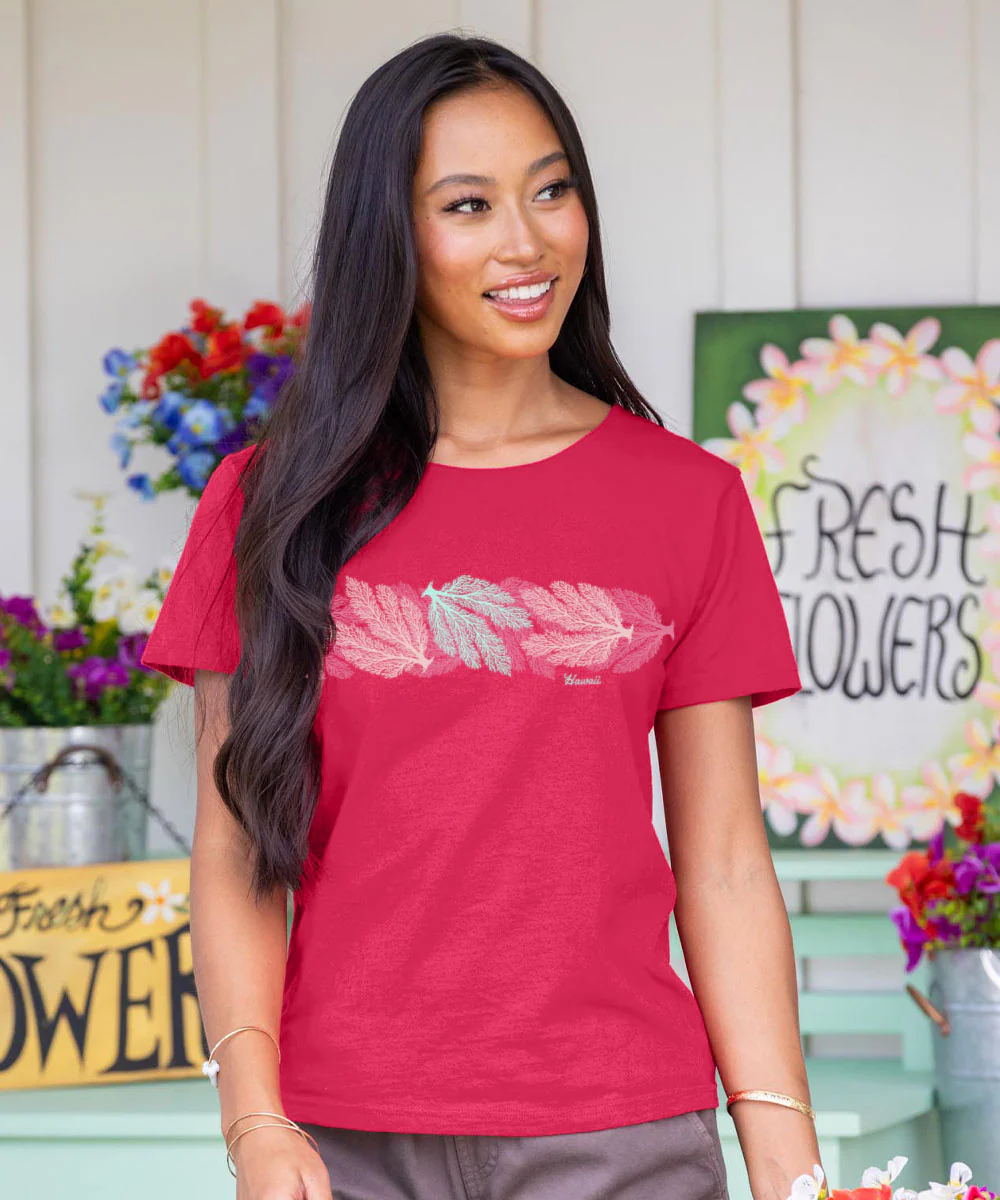Reef Bloom - Raspberry Dyed Short Sleeve Scoop Neck T-Shirt - Image 2