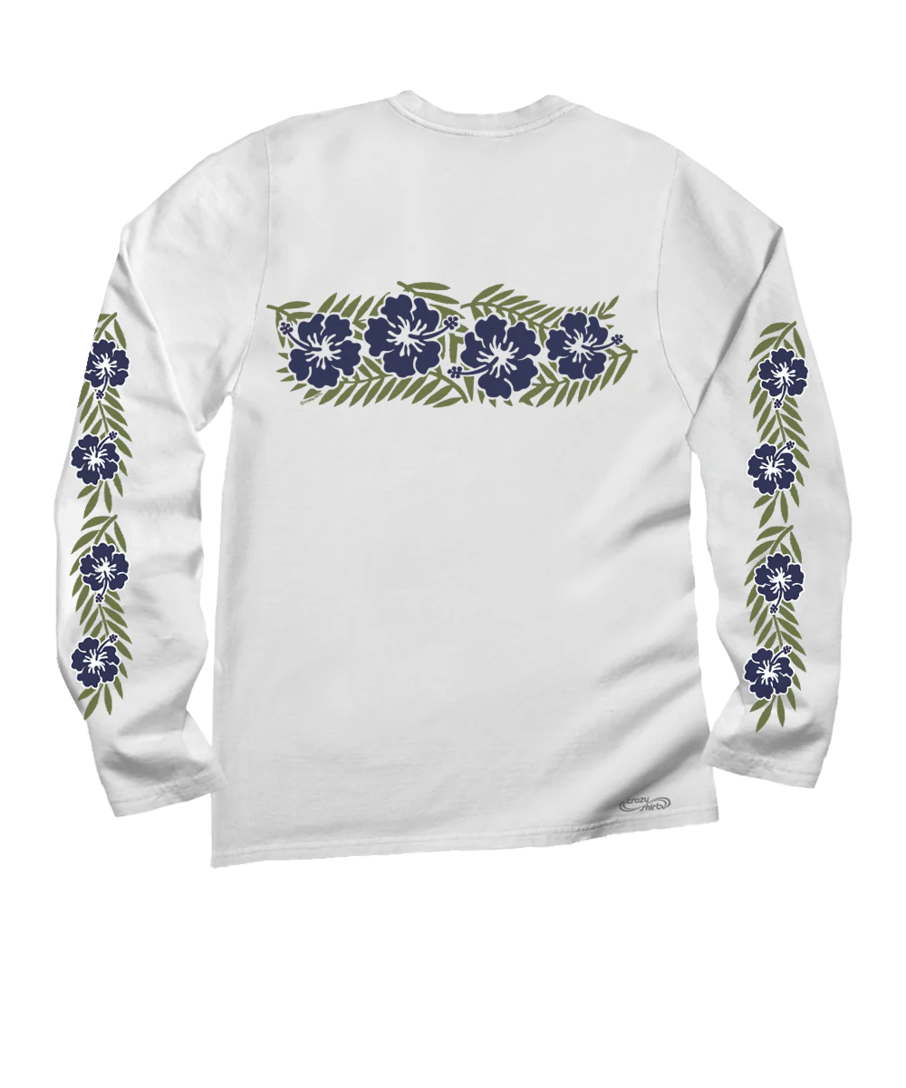 Retro Hibiscus - White Long Sleeve Crewneck T-Shirt - Image 4