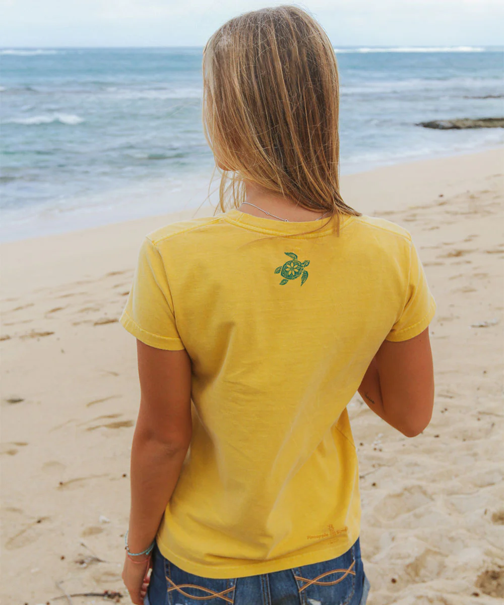 Retro Honu Floral - Pineapple Dyed Short Sleeve Crewneck T-Shirt - Image 3