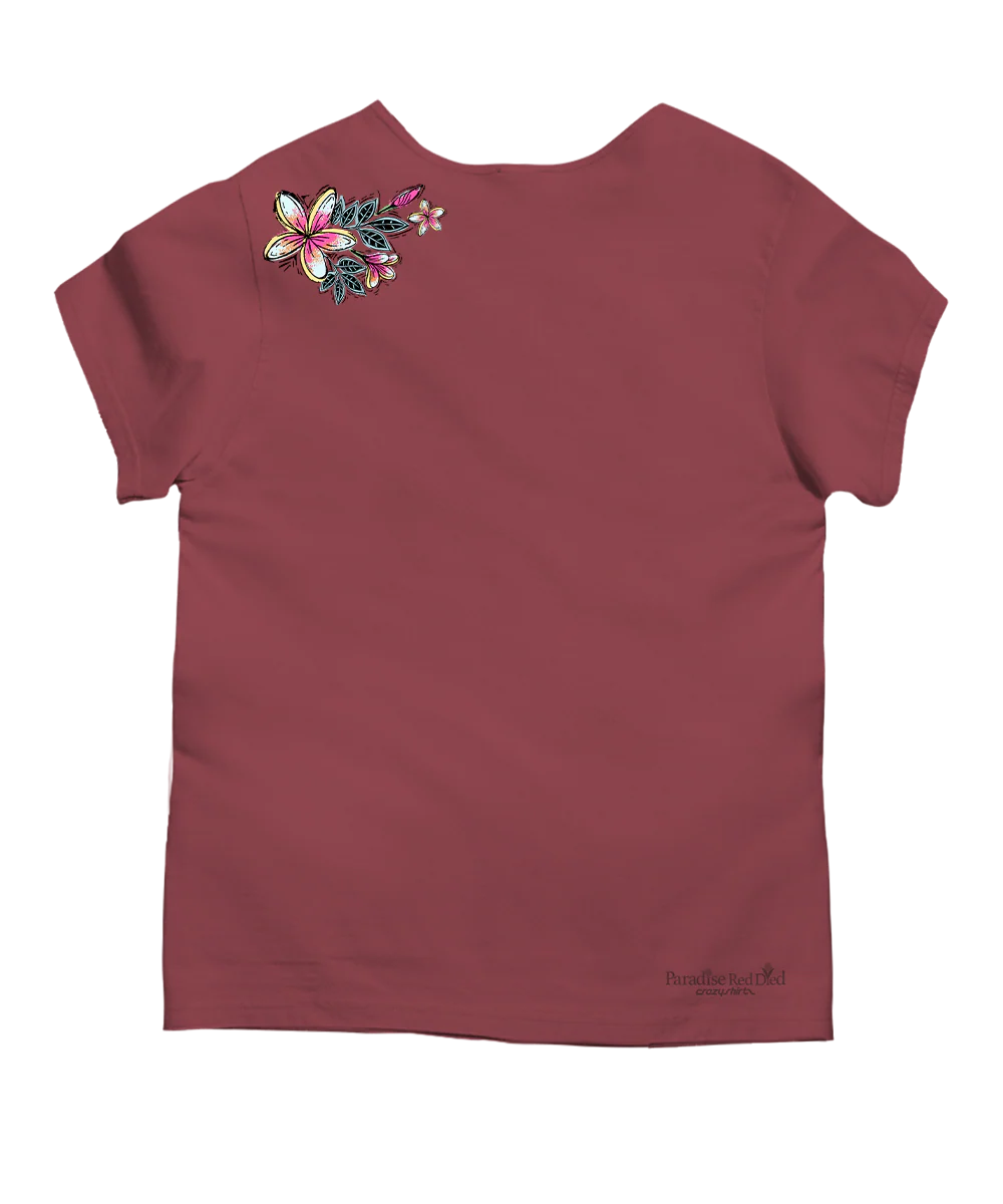 Sketchy Plumeria - Paradise Red Dyed Short Sleeve Scoop Neck T-Shirt - Image 4