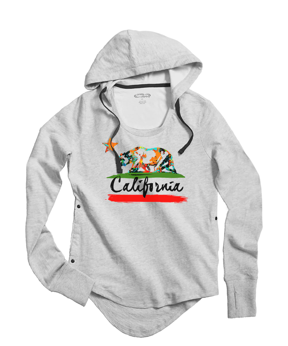 Splatter Bear - White Gray Heather Long Sleeve Harmony Hooded T