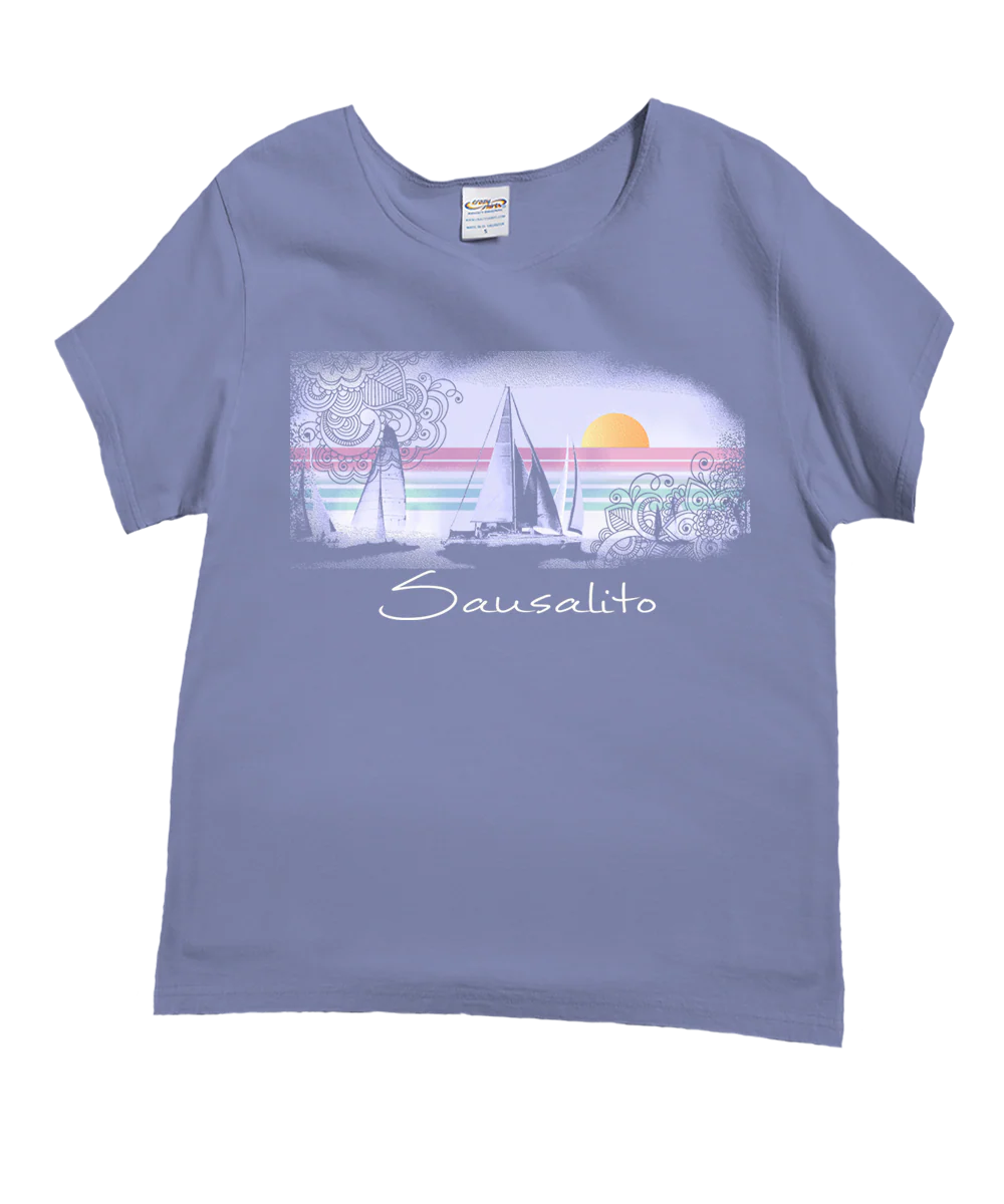 Sunsets And Sailboats - Lavender Dyed Short Sleeve Scoop Neck T-Shirt