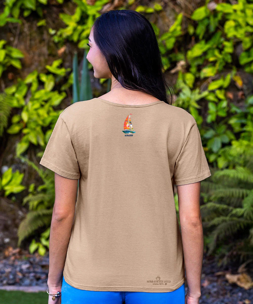 Tiny Rainbow Sails - Kona Coffee Dyed Short Sleeve Scoop Neck T-Shirt - Image 3
