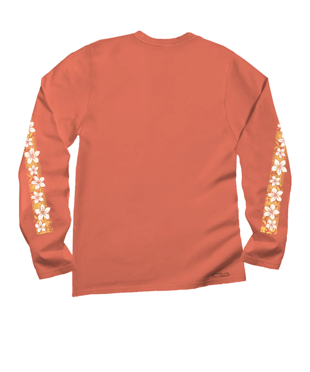 Tranquil Floral - Coral Long Sleeve Crewneck T-Shirt - Image 4