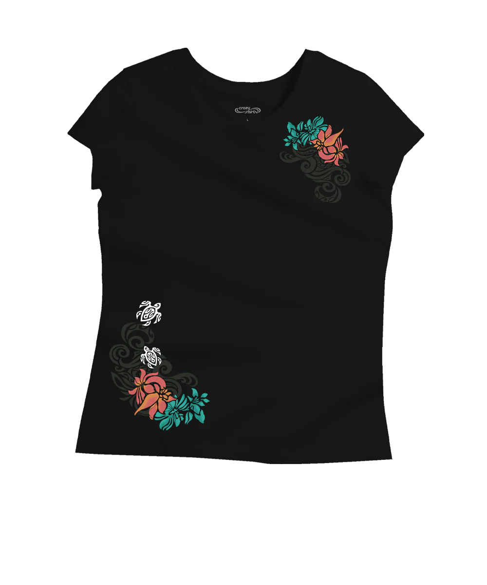 Tribal Pua Honu - Jet Black Short Sleeve Pima T-Shirt