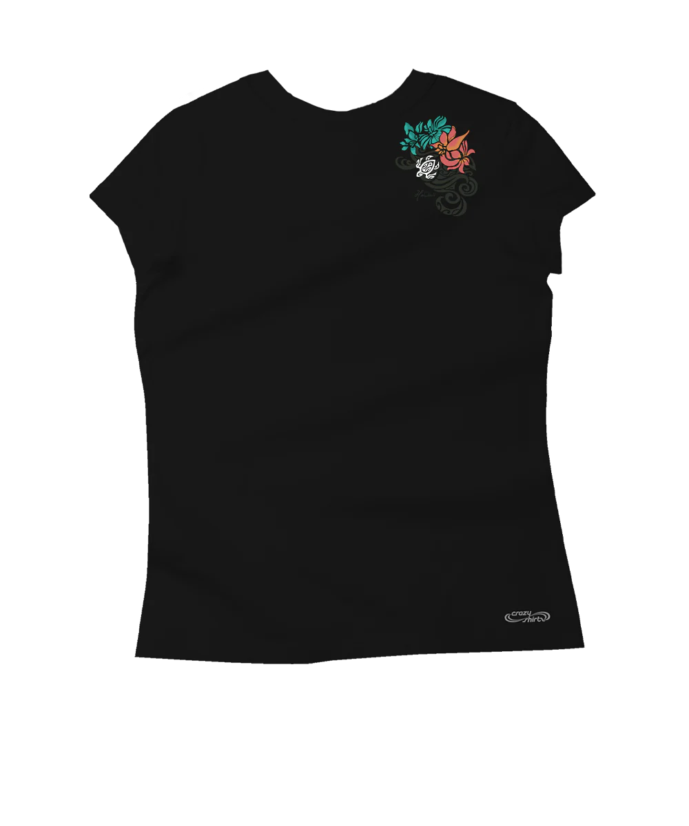 Tribal Pua Honu - Jet Black Short Sleeve Pima T-Shirt - Image 4