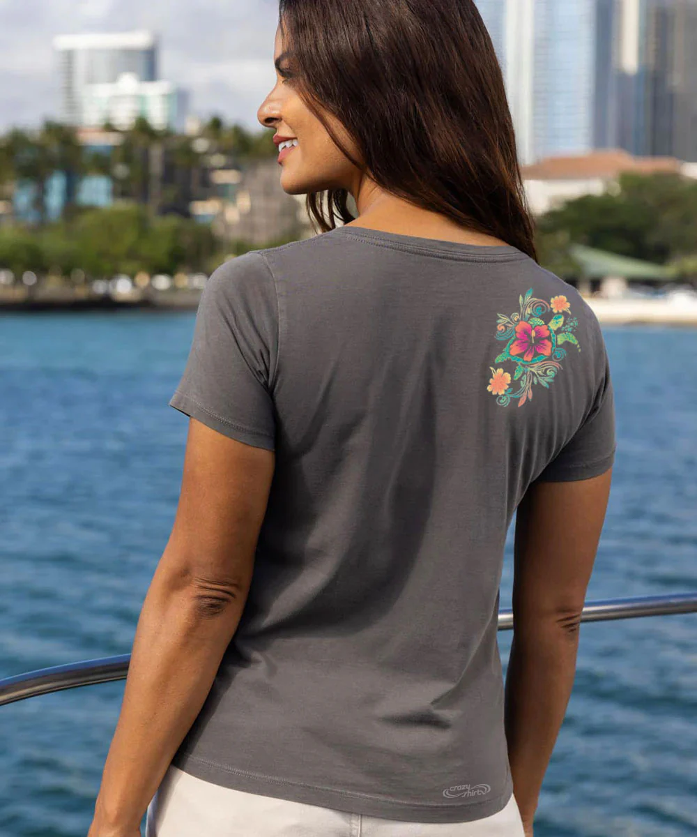 Turtle Dream - Graphite Short Sleeve Pima V-Neck T-Shirt - Image 3