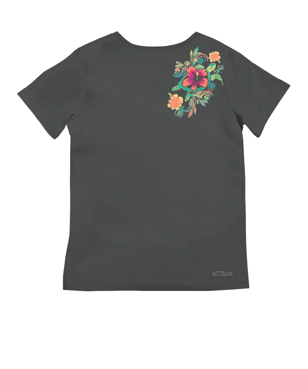 Turtle Dream - Graphite Short Sleeve Pima V-Neck T-Shirt - Image 4