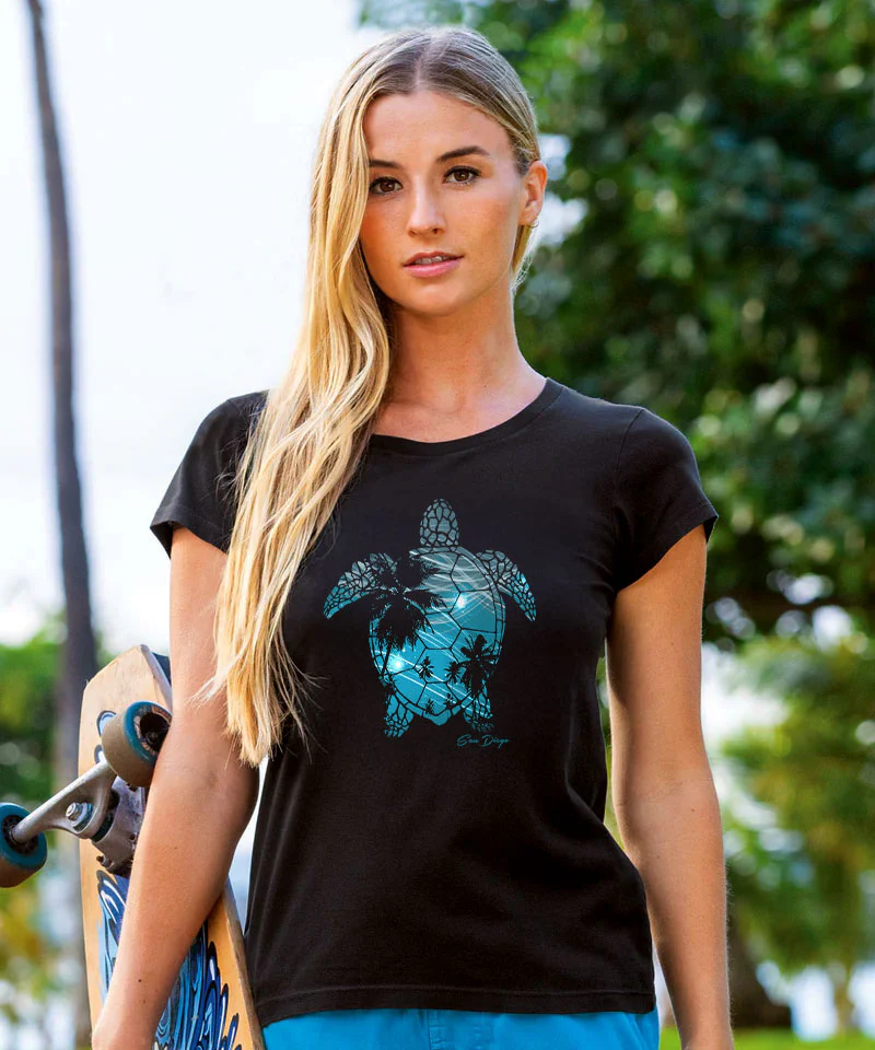 Turtle Lights - Jet Black Short Sleeve Pima T-Shirt - Image 2