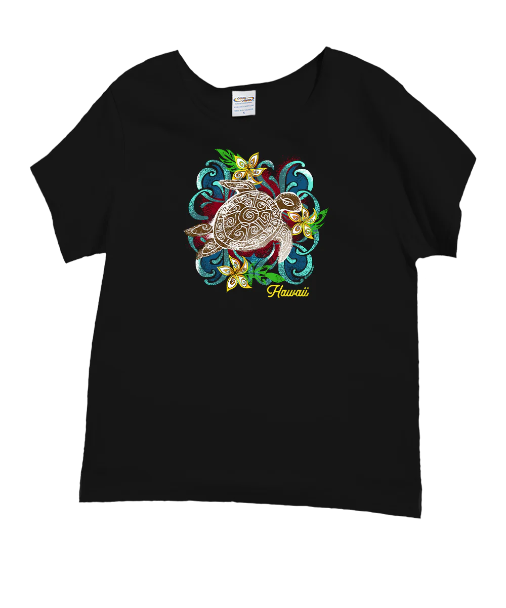 Turtle Quilt - Black Short Sleeve Scoop Neck T-Shirt