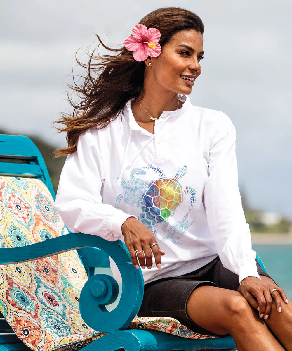 Turtle Seascape - White Long Sleeve Lightweight Pullover - Image 2