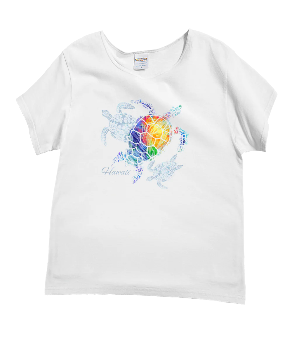 Turtle Seascape - White Short Sleeve Scoop Neck T-Shirt
