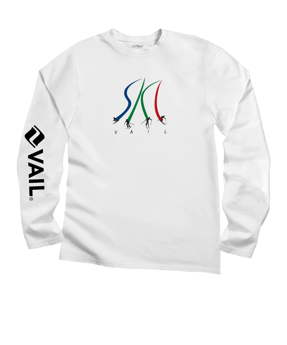 Vail Resort Ultimate Ski - White Long Sleeve Crewneck T-Shirt