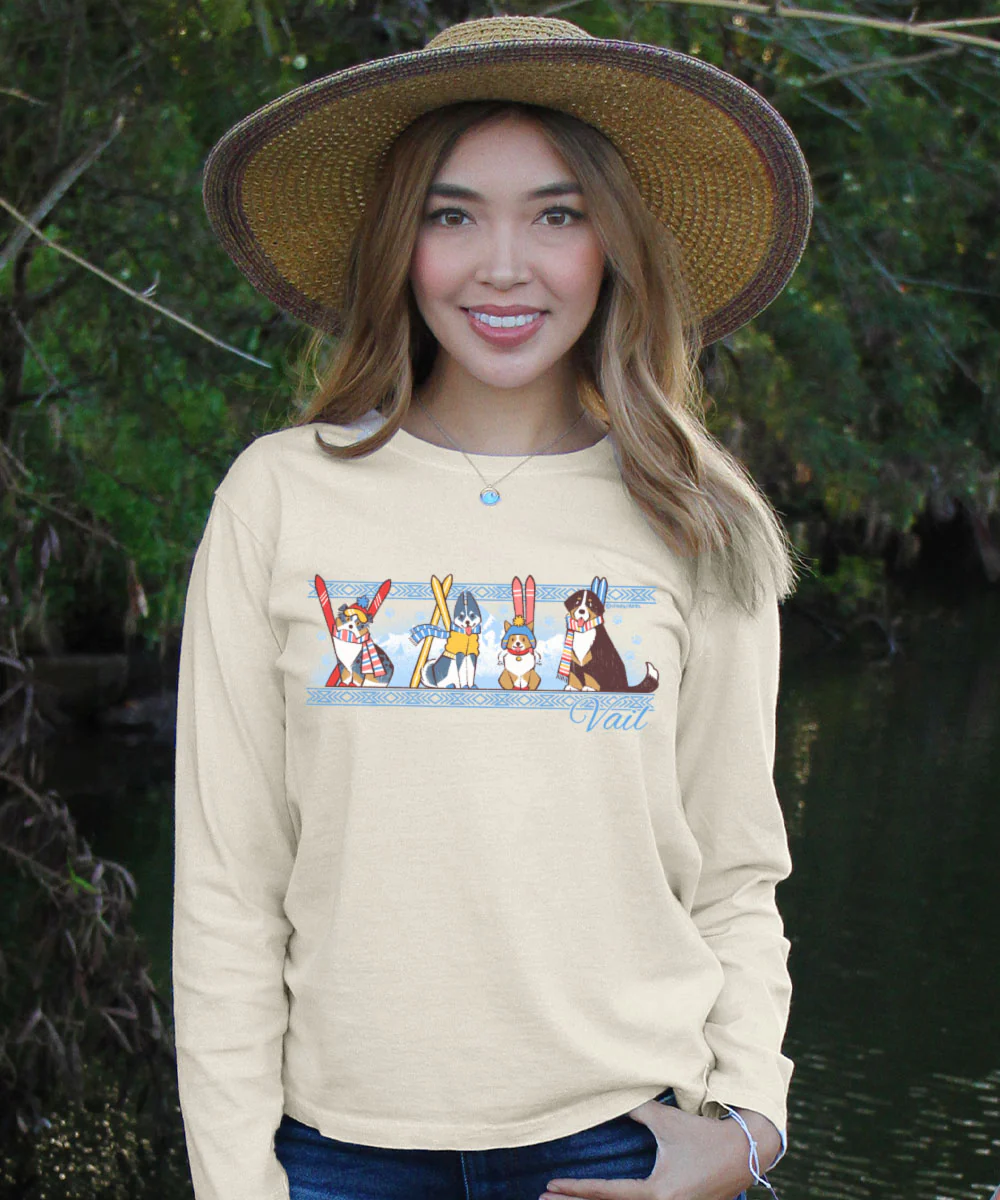 Vail Ski Pups - Coconut Dyed Long Sleeve Crewneck T-Shirt - Image 2