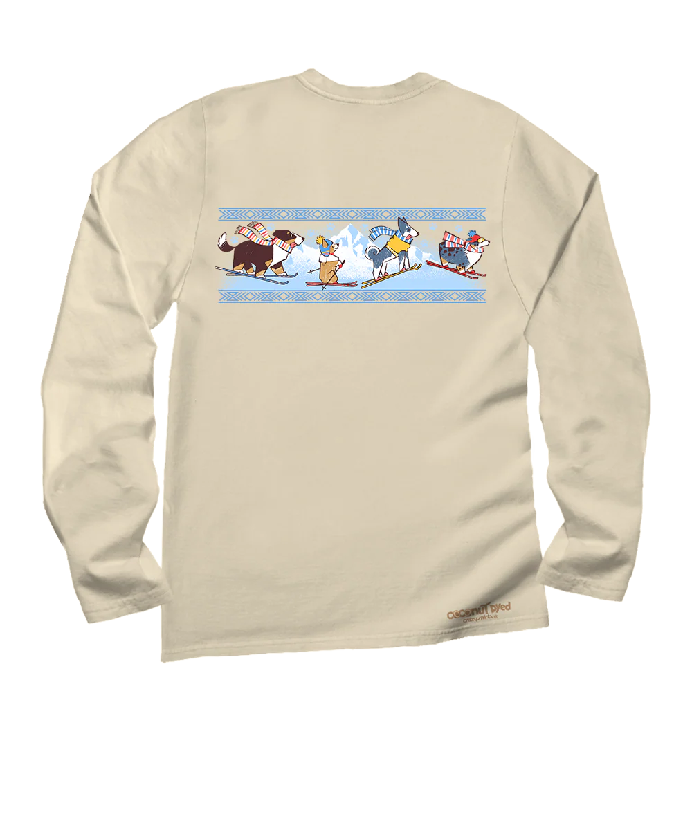 Vail Ski Pups - Coconut Dyed Long Sleeve Crewneck T-Shirt - Image 4