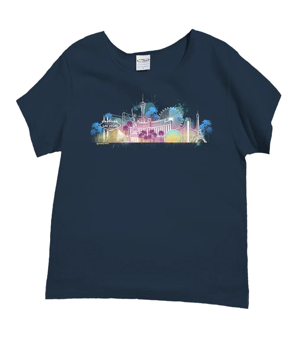 Vegas Skyline - Navy Short Sleeve Scoop Neck T-Shirt
