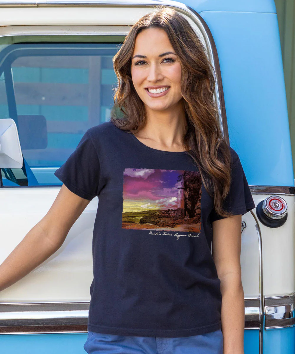 Victoria Beach Pirate Tower - Black Short Sleeve Scoop Neck T-Shirt - Image 2