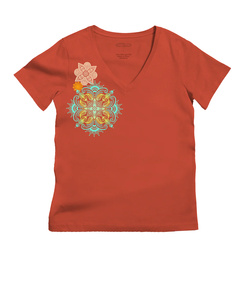 Vinyasa Yaya - Paprika Short Sleeve Pima V-Neck T-Shirt
