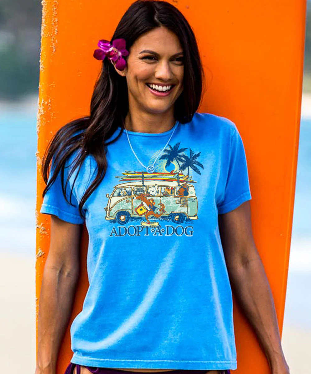 Volkswagen Hawaiian Humane Society Dog Day - Blue Hawaii Dyed Short Sleeve Scoop Neck T-Shirt - Image 2