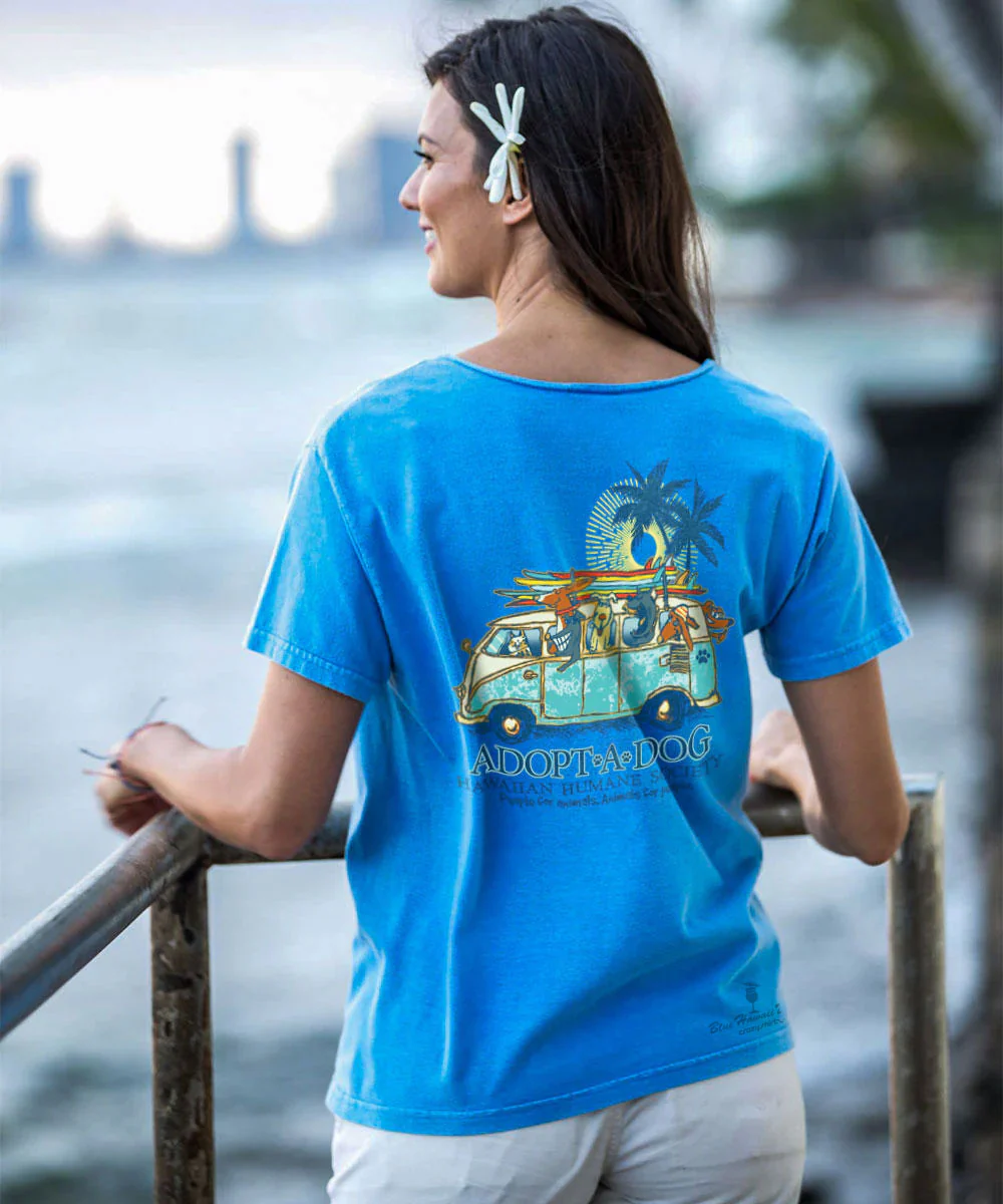 Volkswagen Hawaiian Humane Society Dog Day - Blue Hawaii Dyed Short Sleeve Scoop Neck T-Shirt - Image 3