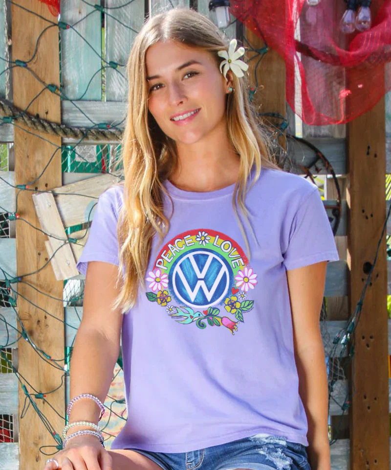 Volkswagen Peace And Love - Lavender Dyed Short Sleeve Crewneck T-Shirt - Image 2
